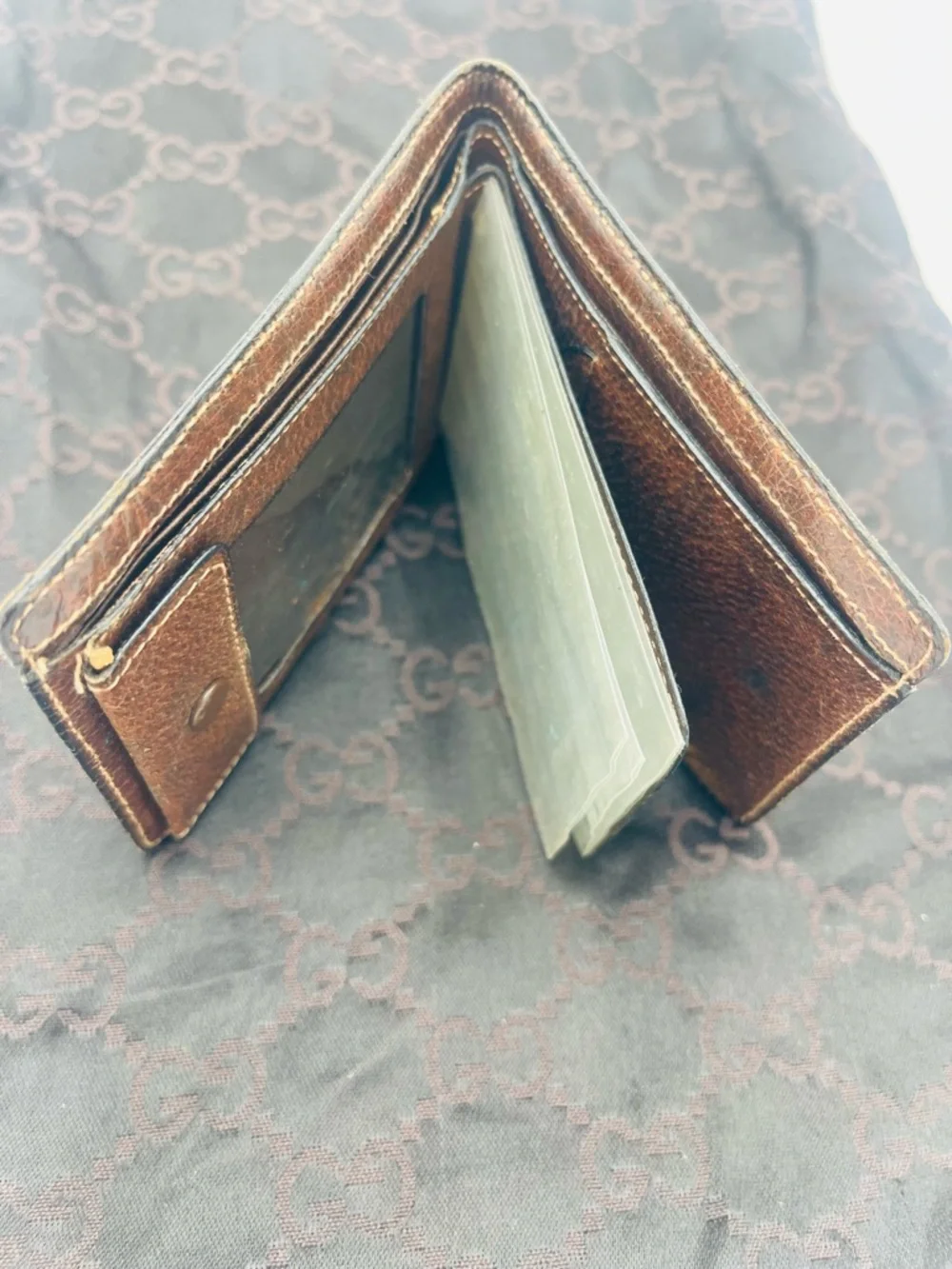 Gucci Beige Monogram Canvas Bifold Wallet with Brown Trim